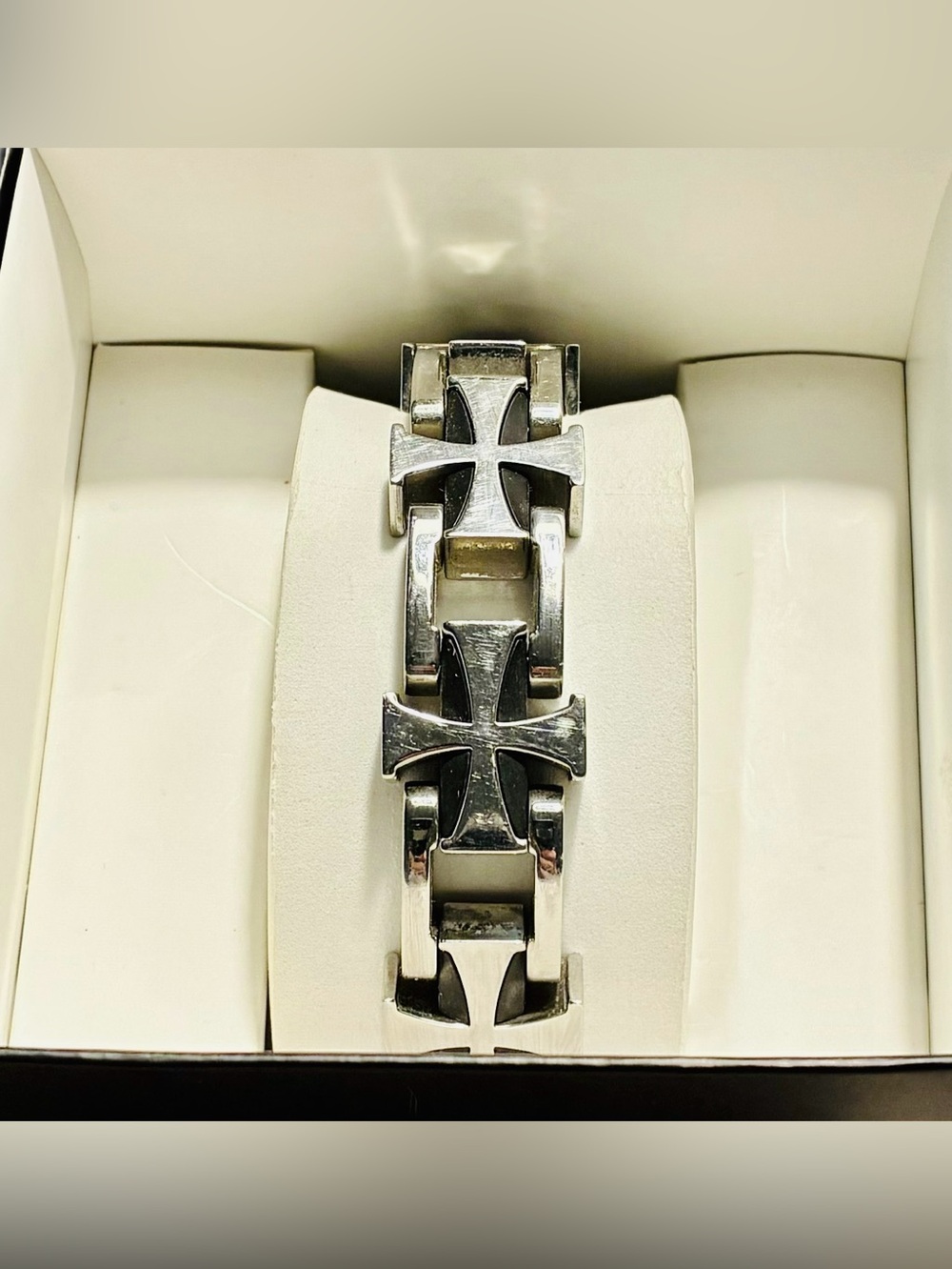 Russell Simmons Maltese Cross Link Bracelet. Stainless Steel w 1/10 CT Diamond